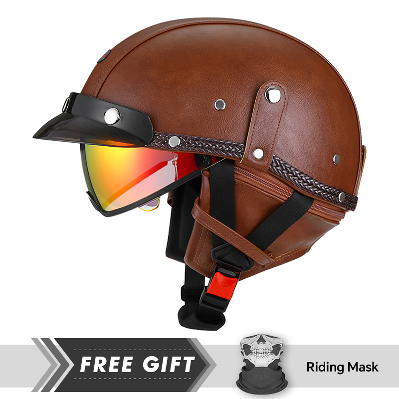 Motorcycle Gear In Store - Kask motocyklowy retro dla dorosłych, półotwarty,